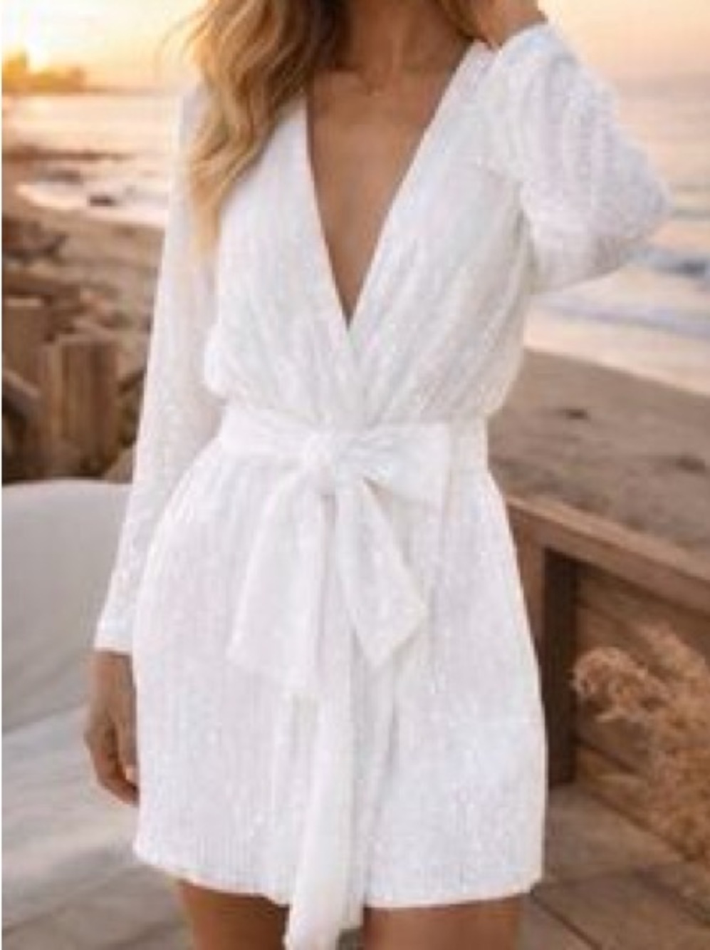 Malibu Bum Sequin Wrap Dress with Tie Waist